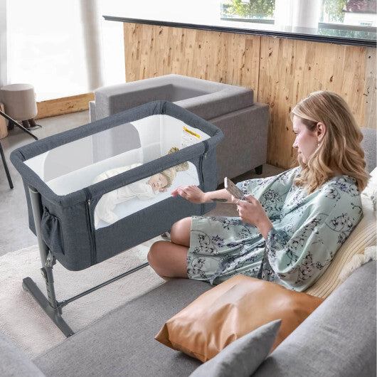 Babyjoy 3-in-1 Baby Bassinet Beside Sleeper Crib with 5-Level Adjustable Heights Gray