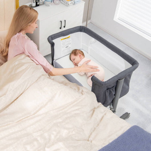 Babyjoy 3-in-1 Baby Bassinet Beside Sleeper Crib with 5-Level Adjustable Heights Gray