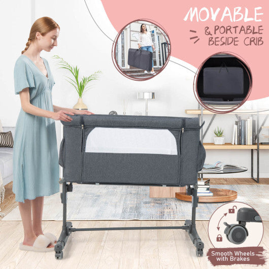 Babyjoy 3-in-1 Baby Bassinet Beside Sleeper Crib with 5-Level Adjustable Heights Gray