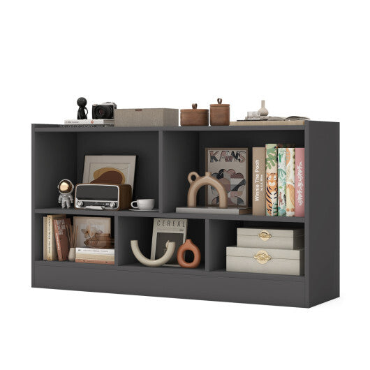 Costway Kids 2-Shelf Bookcase 5-Cube Wood Toy Storage Cabinet Organizer-Gray
