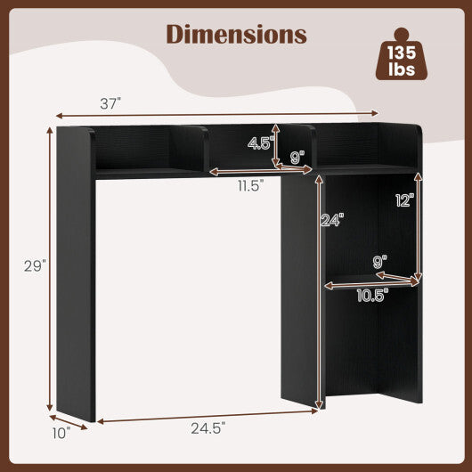 3-Tier Multipurpose Desk Bookshelf with 4 Shelves-Black