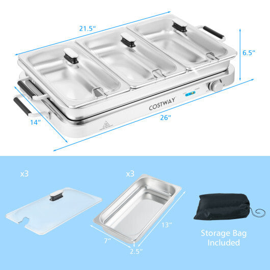 Costway Food Warmer Buffet Server 450W Stainless Steel Electric Warming Tray for Parties