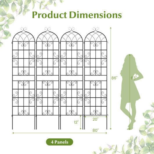 Costway 4 Pack 86" x 20" Metal Garden Trellis  Heavy-Duty Plant Support for Vegetable