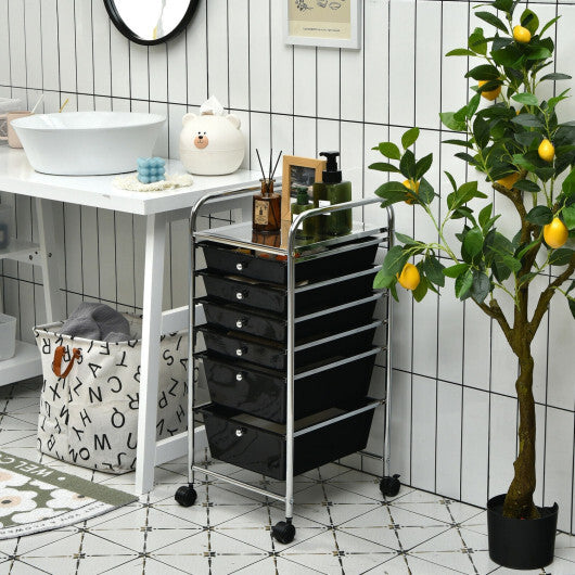 Costway 6 Drawers Rolling Storage Cart Organizer-Black