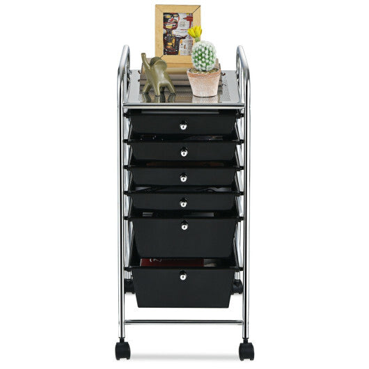 Costway 6 Drawers Rolling Storage Cart Organizer-Black