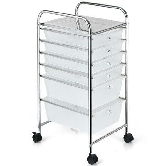 Costway 6 Drawers Rolling Storage Cart Organizer-Clear