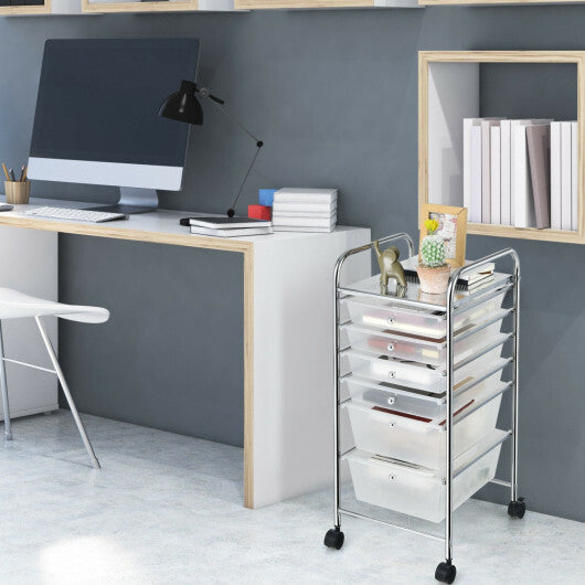 Costway 6 Drawers Rolling Storage Cart Organizer-Clear