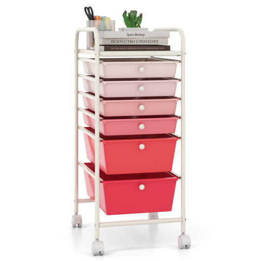 Costway 6 Drawers Rolling Storage Cart Organizer-Pink