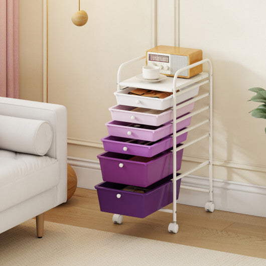 Costway Multifunctional 6 Drawers Rolling Storage Cart Organizer-Purple Gradient
