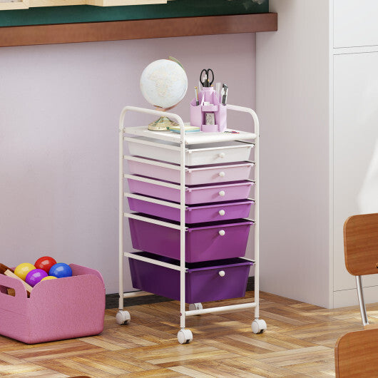 Costway Multifunctional 6 Drawers Rolling Storage Cart Organizer-Purple Gradient