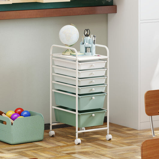 Multifunctional 6 Drawers Rolling Storage Cart Organizer-Green Gradient