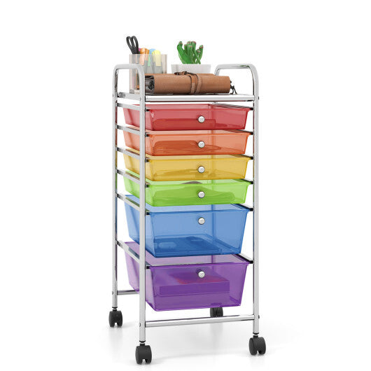 Costway 6 Drawers Rolling Storage Cart Organizer-Transparent Multicolor