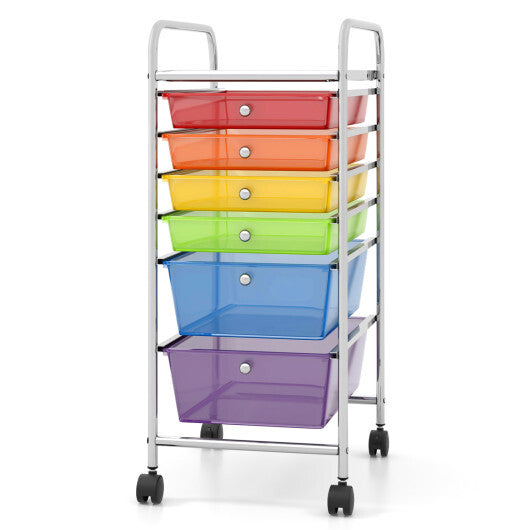 Costway 6 Drawers Rolling Storage Cart Organizer-Transparent Multicolor