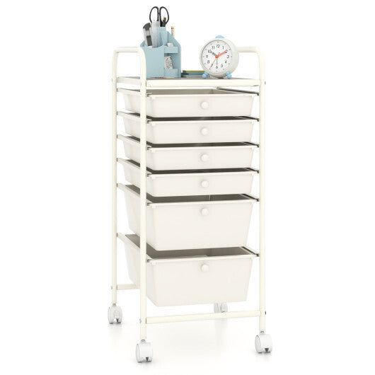 Costway Multifunctional 6 Drawers Rolling Storage Cart Organizer-White