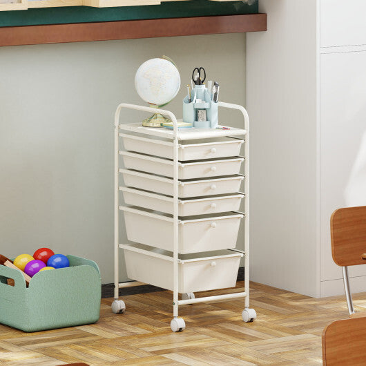 Costway Multifunctional 6 Drawers Rolling Storage Cart Organizer-White