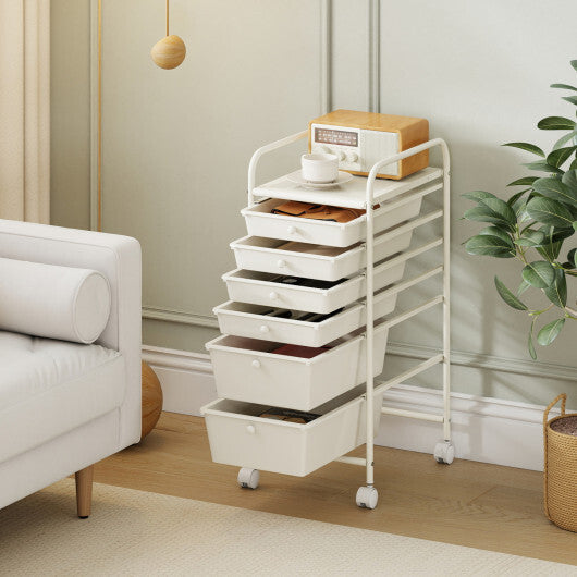 Costway Multifunctional 6 Drawers Rolling Storage Cart Organizer-White