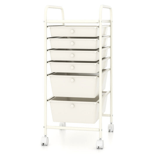 Costway Multifunctional 6 Drawers Rolling Storage Cart Organizer-White
