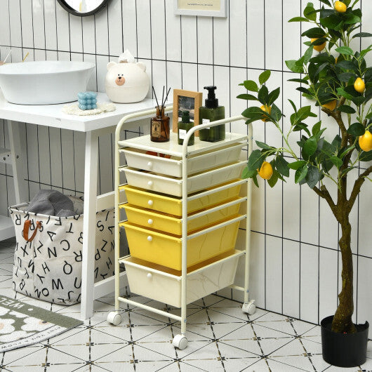 Costway 6 Drawers Rolling Storage Cart Organizer-Yellow
