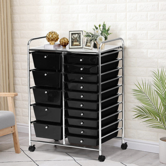 Costway 15-Drawer Utility Rolling Organizer Cart Multi-Use Storage-Black
