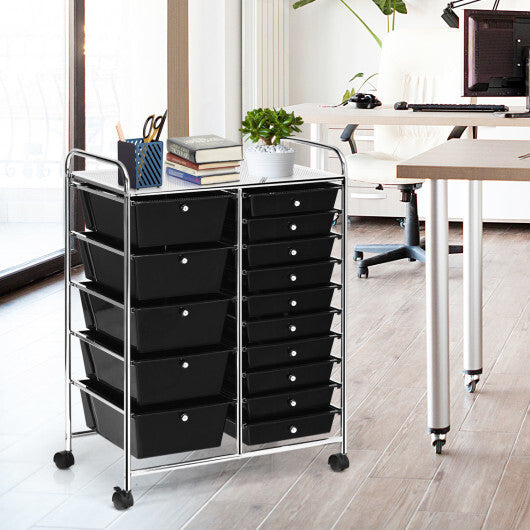 Costway 15-Drawer Utility Rolling Organizer Cart Multi-Use Storage-Black