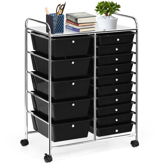 Costway 15-Drawer Utility Rolling Organizer Cart Multi-Use Storage-Black