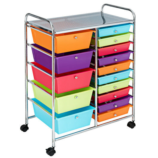 Costway 15-Drawer Utility Rolling Organizer Cart with Multi-Use Storage-Multicolor
