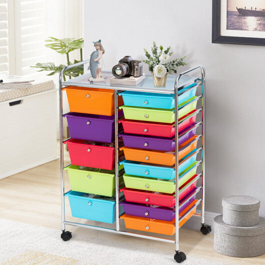 Costway 15-Drawer Utility Rolling Organizer Cart with Multi-Use Storage-Multicolor