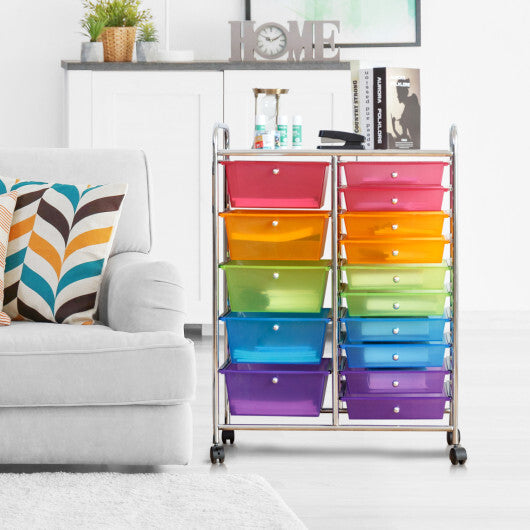 Costway 15 Drawers Rolling Storage Cart Organizer