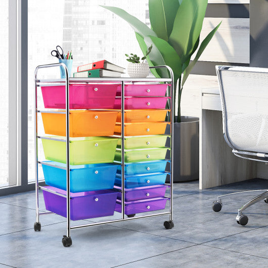 Costway 15 Drawers Rolling Storage Cart Organizer