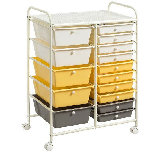 Costway 15-Drawer Storage Rolling Organizer Cart-Yellow