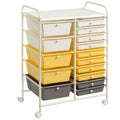 Costway 15-Drawer Storage Rolling Organizer Cart-Yellow