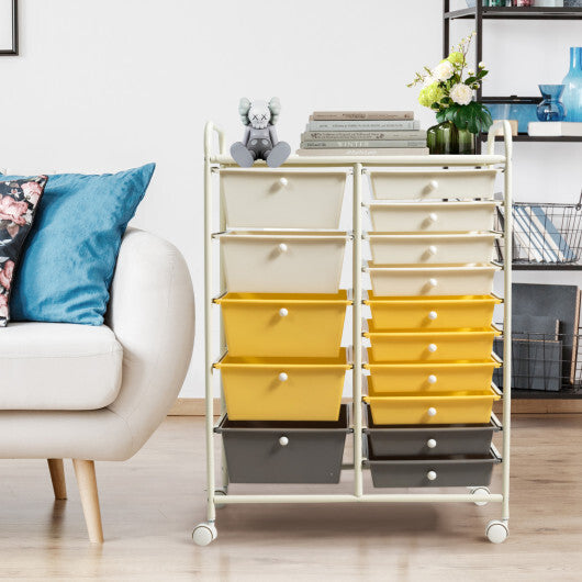 Costway 15-Drawer Storage Rolling Organizer Cart-Yellow