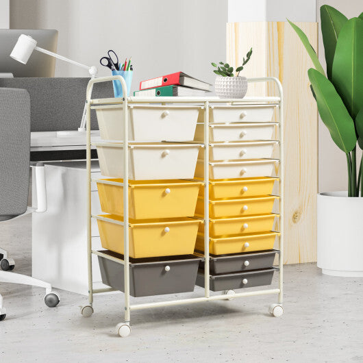 Costway 15-Drawer Storage Rolling Organizer Cart-Yellow