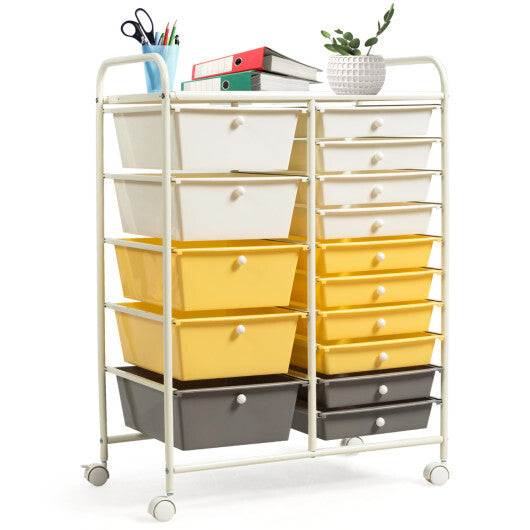 Costway 15-Drawer Storage Rolling Organizer Cart-Yellow