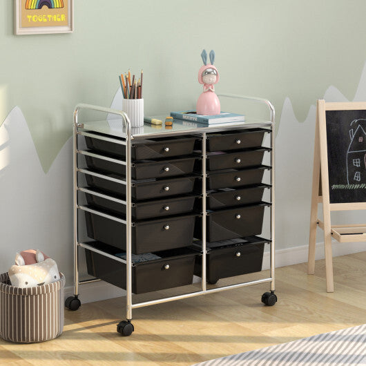Costway 12 Drawers Rolling Cart Storage Scrapbook Paper Organizer Bins-Black