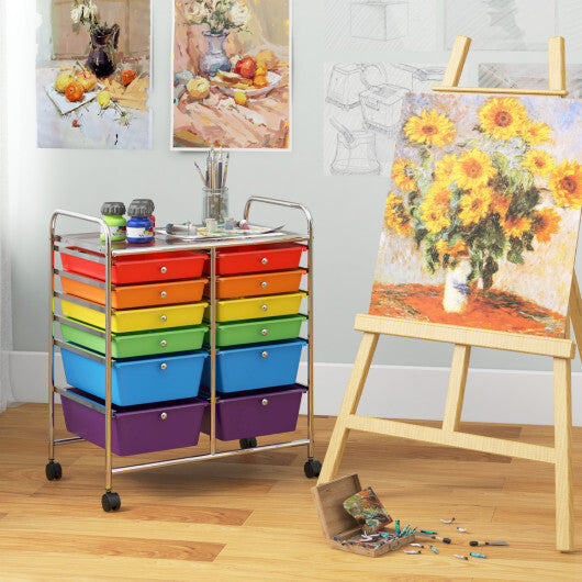 Costway 12 Drawers Rolling Cart Storage Scrapbook Paper Organizer Bins-Multicolor