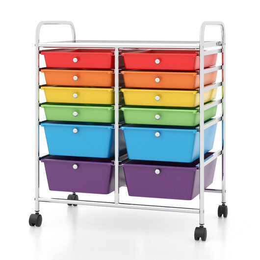 Costway 12 Drawers Rolling Cart Storage Scrapbook Paper Organizer Bins-Multicolor