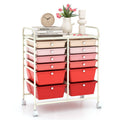 Costway 12-Drawer Rolling Storage Cart with Removable Drawers and Lockable Wheels-Pink