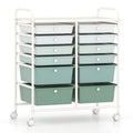 Costway 12-Drawer Rolling Storage Cart with Removable Drawers and Lockable Wheels-Green Gradient