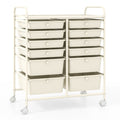 Costway 12-Drawer Rolling Storage Cart with Removable Drawers and Lockable Wheels-Beige