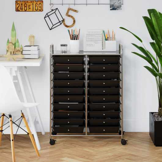 Costway 20 Drawers Storage Rolling Cart Studio Organizer-Black