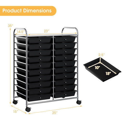 Costway 20 Drawers Storage Rolling Cart Studio Organizer-Black