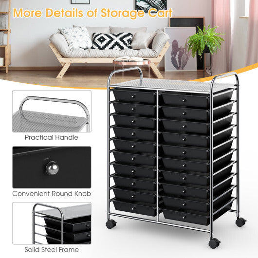 Costway 20 Drawers Storage Rolling Cart Studio Organizer-Black