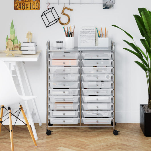 Costway 20 Drawers Storage Rolling Cart Studio Organizer-Transparent