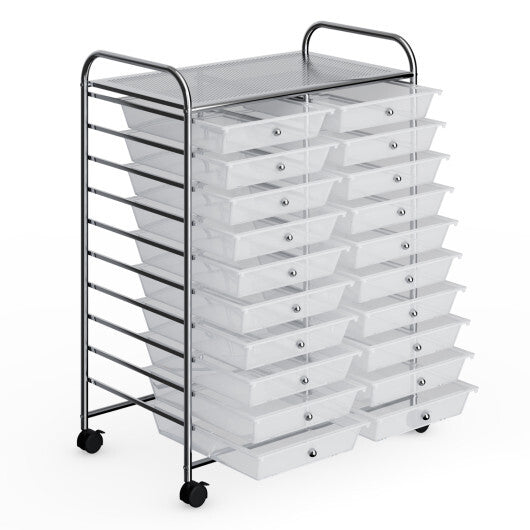 Costway 20 Drawers Storage Rolling Cart Studio Organizer-Transparent