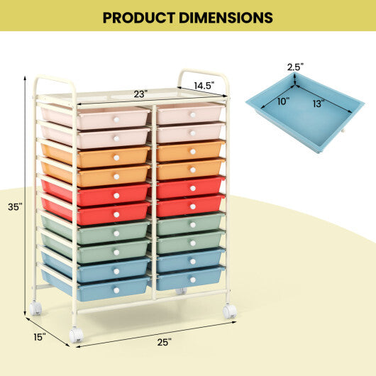 Costway 20 Drawers Rolling Storage Cart Studio Organizer-Deep Multicolor
