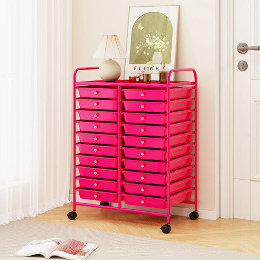 Costway 20 Removable Drawers Rolling Storage Cart Studio Organizer-Pink
