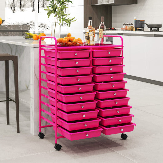Costway 20 Removable Drawers Rolling Storage Cart Studio Organizer-Pink