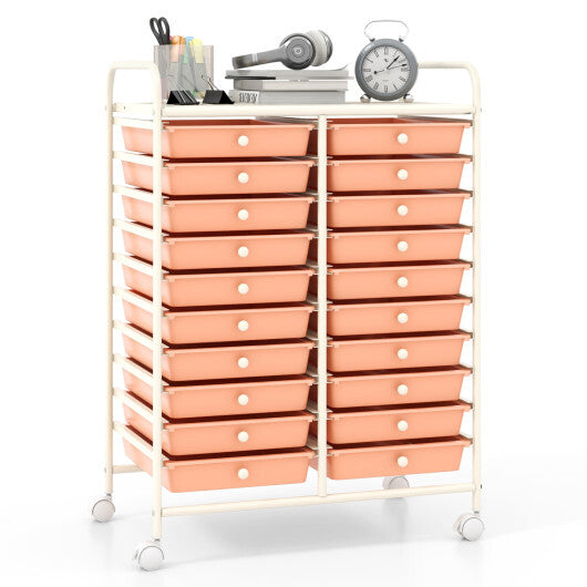 Costway 20 Drawers Rolling Storage Cart Studio Organizer-Peach