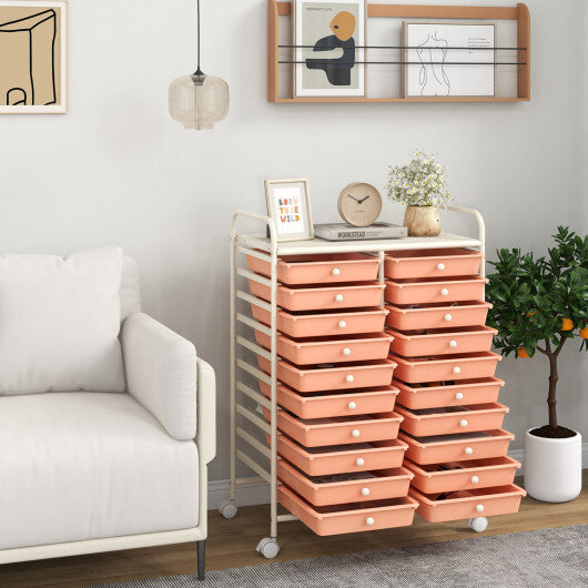 Costway 20 Drawers Rolling Storage Cart Studio Organizer-Peach